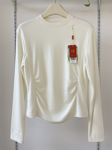 短上衣 女秋冬内搭修身 古妃设计感褶皱正肩打底衫 百搭圆领保暖长袖