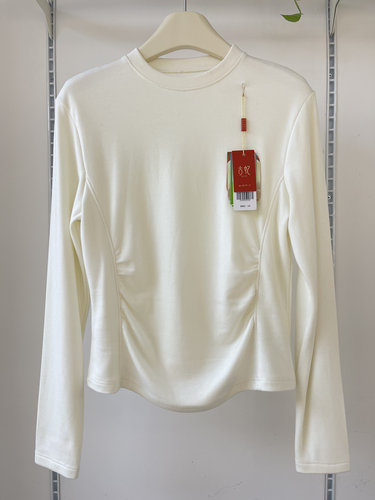 古妃设计感褶皱正肩打底衫百搭圆领保暖长袖女秋冬内搭修身短上衣