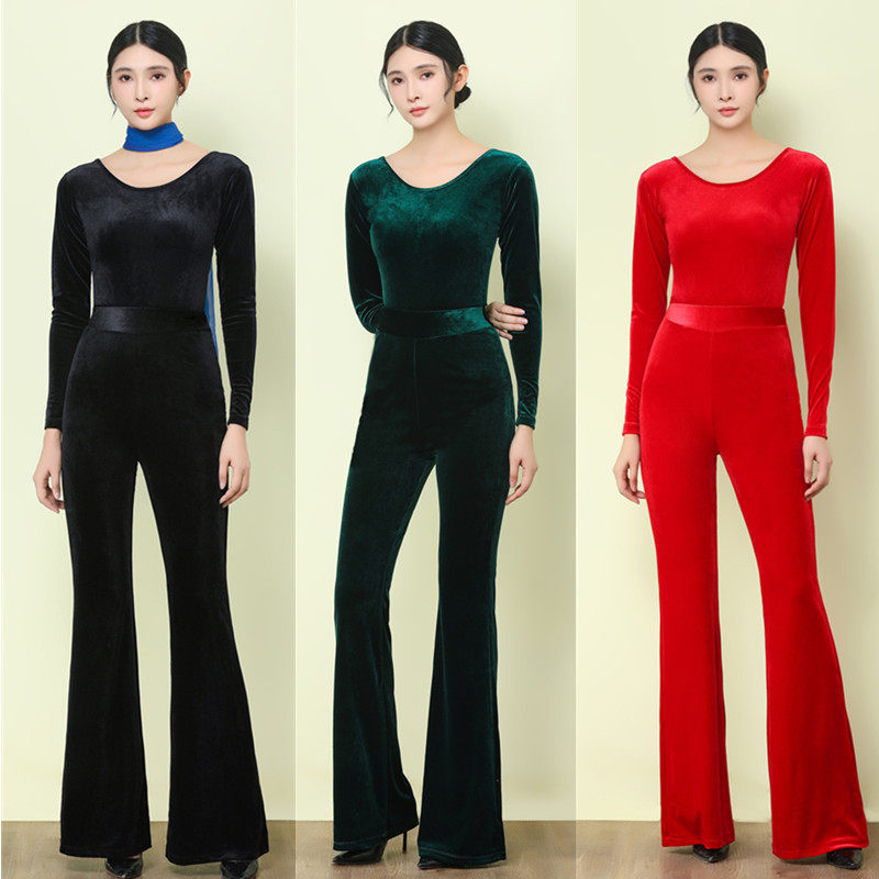 金丝绒形体训练服高级感礼仪走秀服连体舞蹈健身服套装修身多色女