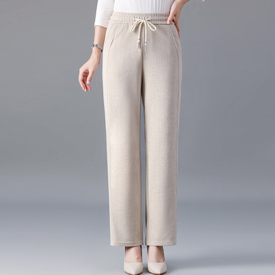 日本品质五十岁妈妈秋装裤子2025新款中老年女裤春秋阔腿显瘦松紧