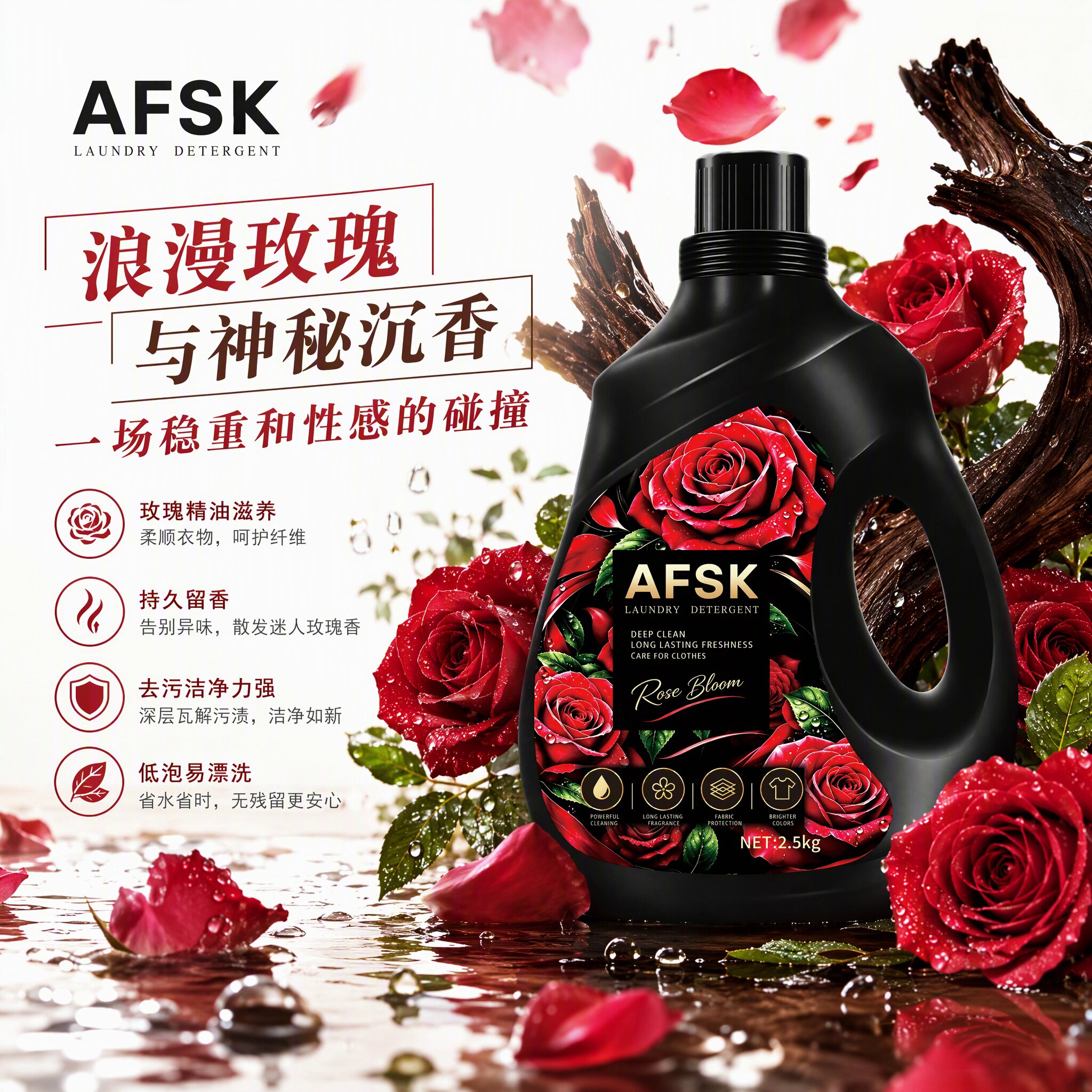 afsk奢香玫瑰洗衣液持久留香除螨