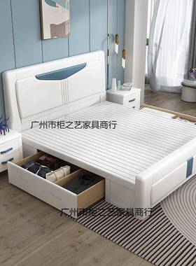 约中式实木床1.8PCO双人床白色压米纹木简大婚1.橡2米现代主卧耐