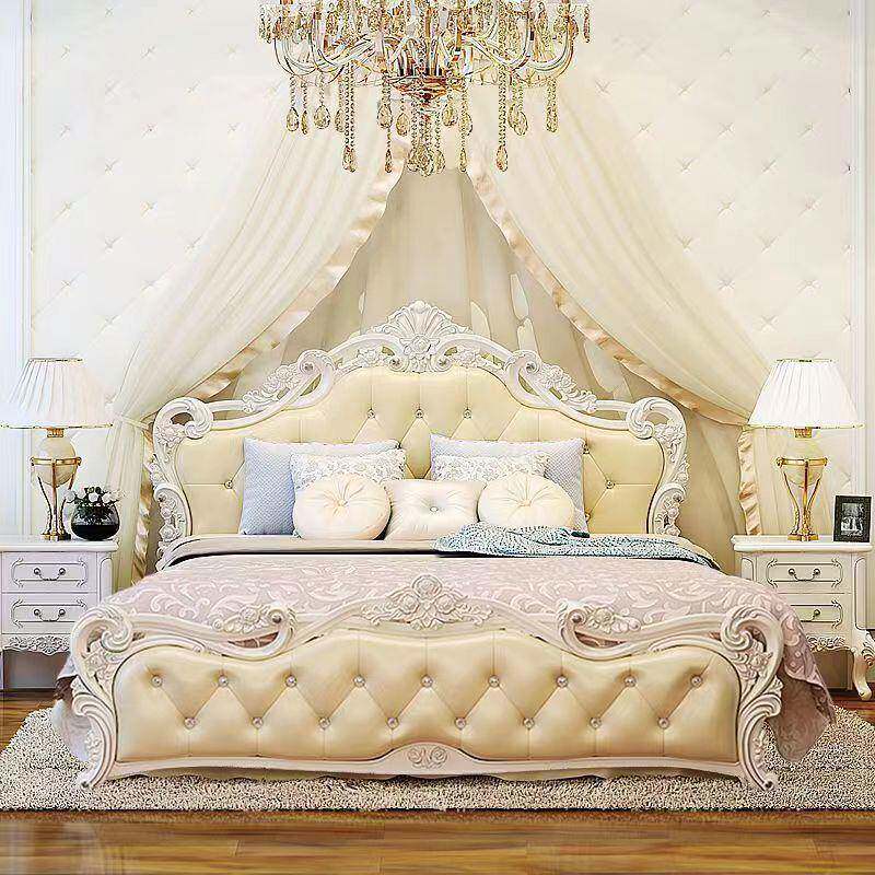 欧式床现代组简约实婚木公主床简欧fth双人床粉色皮床主卧家具套