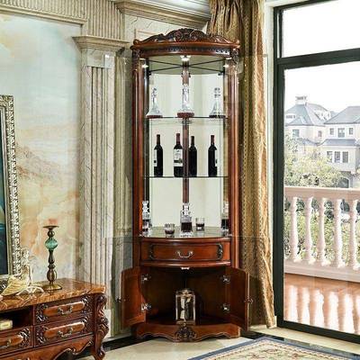 木美式67实三角柜酒柜客厅用靠墙墙角柜储物欧式带玻璃拐家角门立