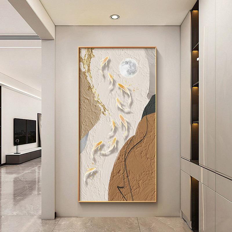 追月图入户玄关装饰画现代轻奢抽象九QX202304大壁画对门走廊气过