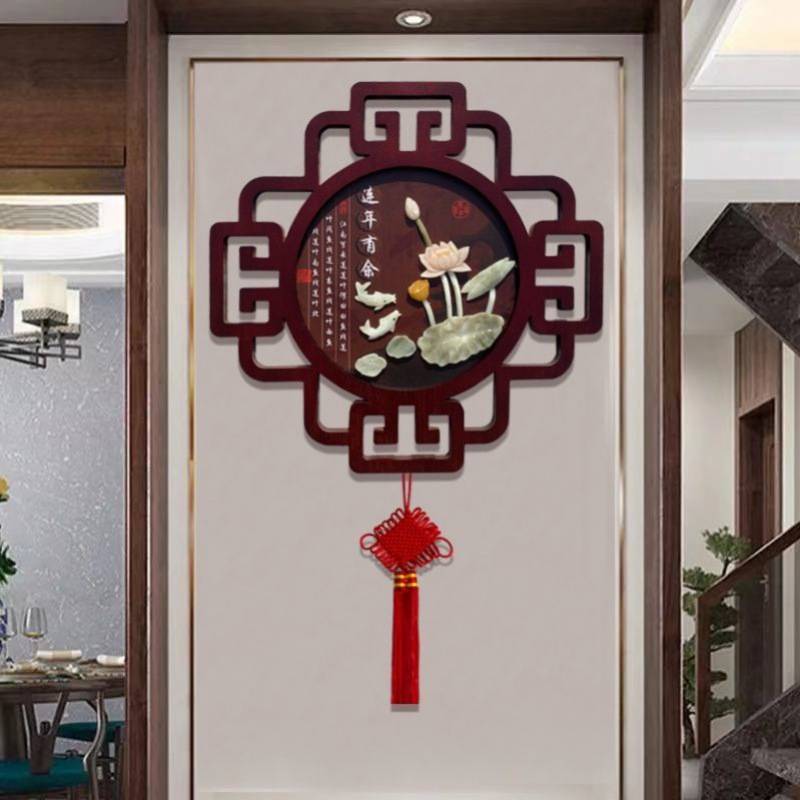中式客厅装饰画新中式福字挂画入户玄关走廊壁画玉雕画山水浮雕画图片
