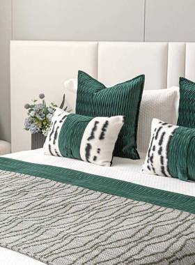 色系床旗枕WBN抱组合棉麻流苏搭毯间儿童房样板床品绿酒店民宿床