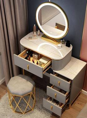 桌轻奢岩板梳妆台床头收纳型柜一体卧女室现1/164232代简约化妆小