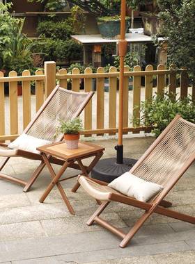 户庭院懒人躺椅椅阳台家用休RZI闲两外用晒折太阳叠靠背藤椅茶桌