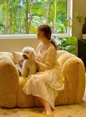 法式复古瓜FVO沙发单人懒客厅小户型南休闲简布艺沙发约设计师人