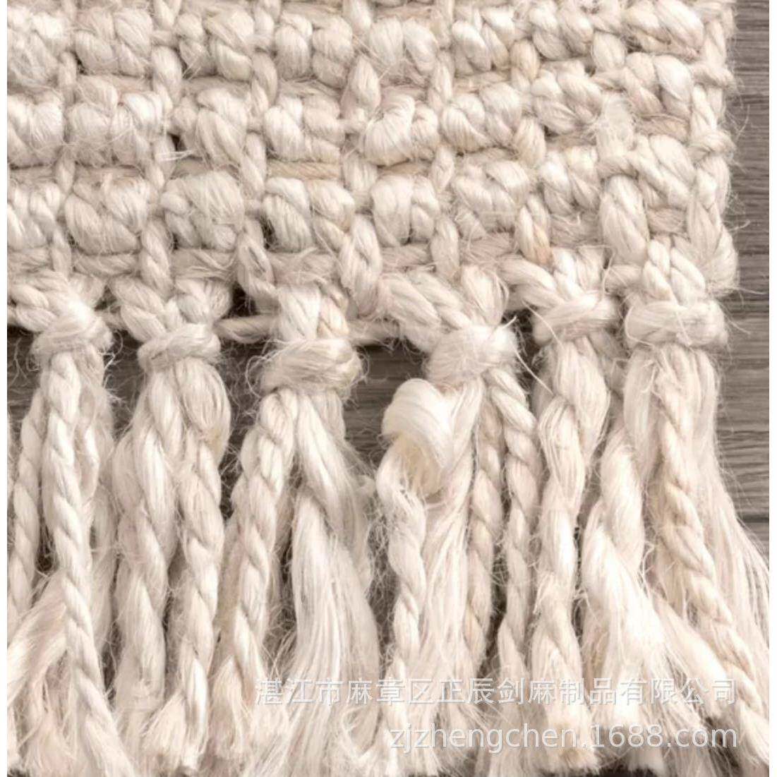 按需制作L050手工编织白黄麻地毯厅展厅仿羊毛流苏艺时尚文地色茶