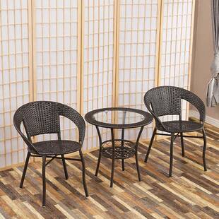 藤椅三台几件套小茶阳小桌椅户外庭院现简约单985人组合腾代编h^