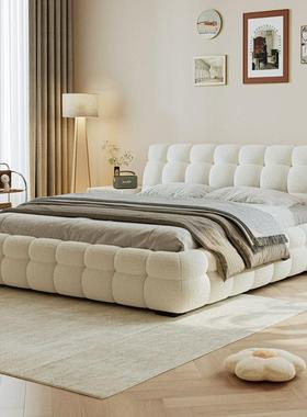 红主卧室网泡芙棉花糖米布艺床简单油约HPE现代双人床床奶风