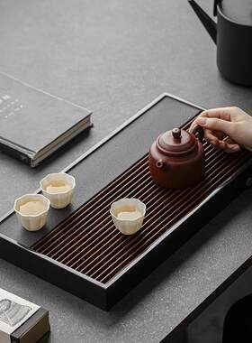 长天方然乌金石茶盘高档轻奢家用石泡头形茶逐影茶盘台储水式干盘