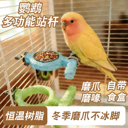 鹦鹉磨爪树脂站杆带食盆可水洗