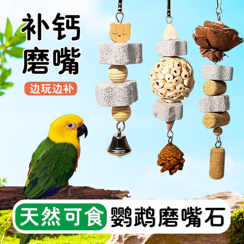 新款鹦鹉磨嘴石串补钙玄凤虎皮磨牙棒啃咬解闷玩具鸟零食觅食训练
