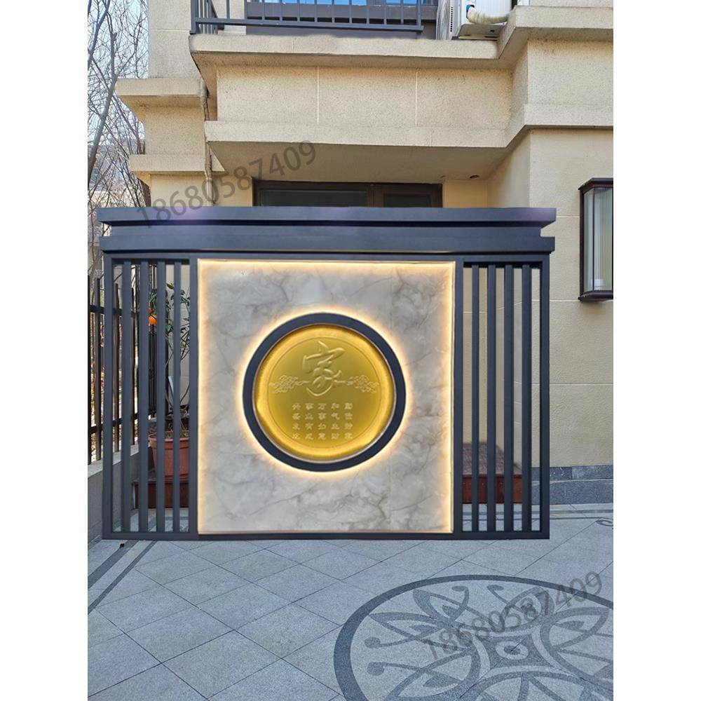 庭院入户不锈钢迎门墙新中式金属格栅屏风定制别墅小区园林影壁墙