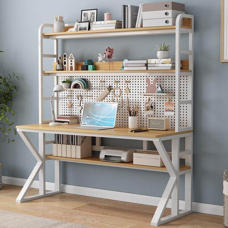 A9L实木书桌写字办公台式电脑桌学生卧室家用书架一体洞洞板学习