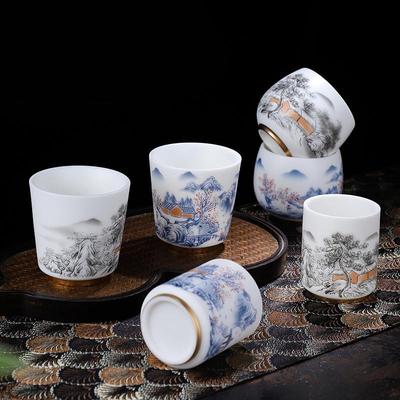 轻奢高端素烧羊脂玉瓷主人杯德化白瓷品茗杯中式大号直身杯对杯礼