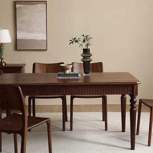 美式轻复古黑胡桃木全实木餐桌餐台简约餐桌椅组合长方形桌子饭桌