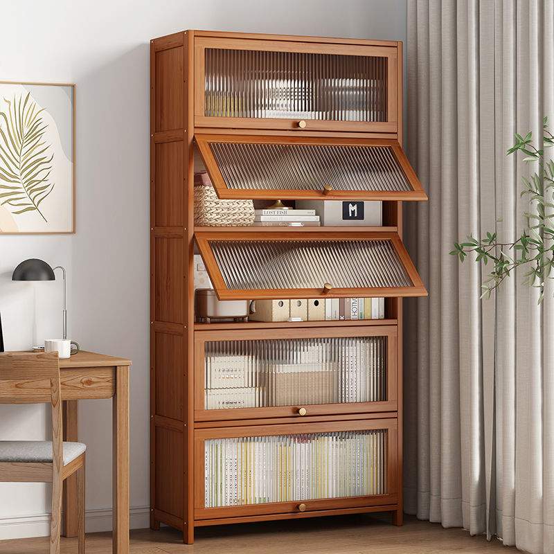 书架置物架落地书柜储物柜一体靠墙收纳家用多层带门防尘展示柜子