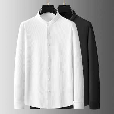 轻商务高弹抗皱长袖立领衬衫男