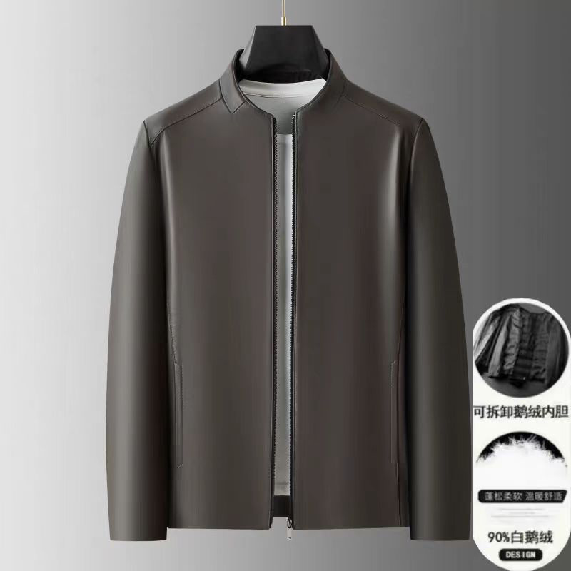 海宁真绵羊皮皮衣男秋冬保暖羽绒可脱卸内胆商务休闲立领真皮夹克