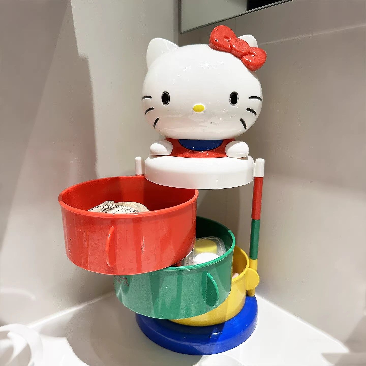 哈喽kitty首饰盒三层旋转收纳盒子洗漱台桌面耳钉项链饰品置物架,收纳整理,桌面收纳盒,淘宝优惠券,粉丝福利购,淘宝优惠卷