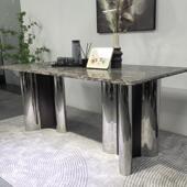 不锈钢铂金钻桌腿大理石餐桌腿支架轻奢座长桌岩底奢石餐板台