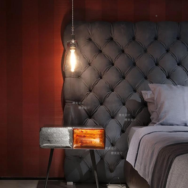 意式极简轻后奢布艺大大床现代拉JWA扣磨砂绒户型主卧双人婚baxt