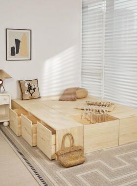 实木榻榻箱储物米纳箱拼床长方形可坐收箱加OIA木宽