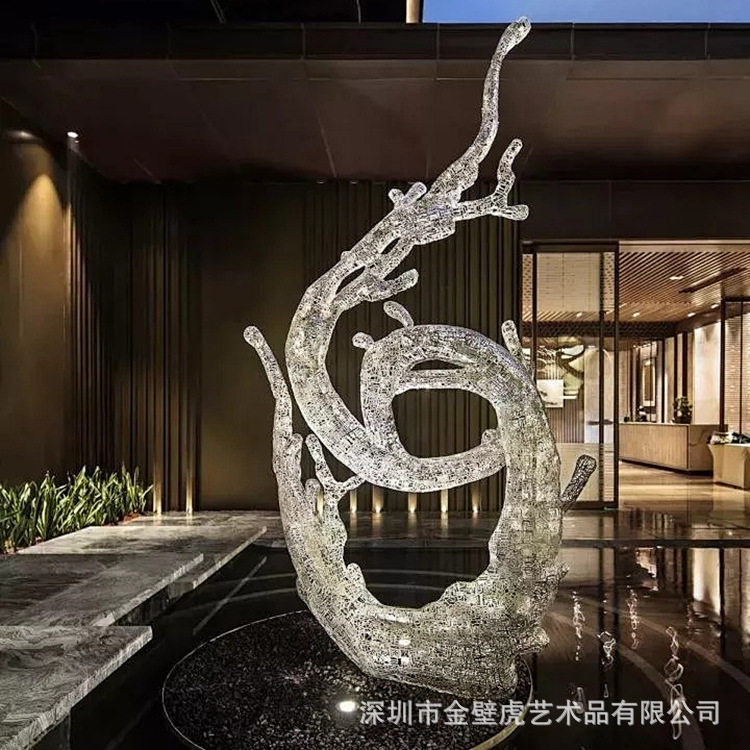 不锈钢中式隶书透光镂空浪花雕塑