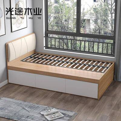 小I1床现代简约C2251610榻榻米房间空间收纳储物省床可定板式踏制