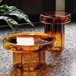 轻奢感发边台几玻璃客YPQ沙厅设计师角几发阳圆形沙茶几意式茶桌