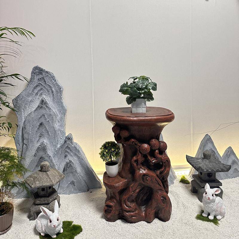 花架子客厅花盆架室内阳台仿根流雕置物6833家用盆栽假山水景摆盆