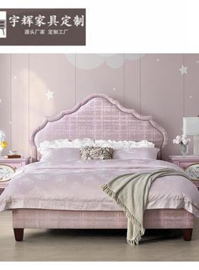 福溢家卧居FOOK孩IKY欧式粉红色QJC公主床室软包床双人床女子粉色