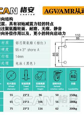 2寸器人双排减IMD震脚轮2机.5寸家具人减震向轮3寸机器人造万胶脚