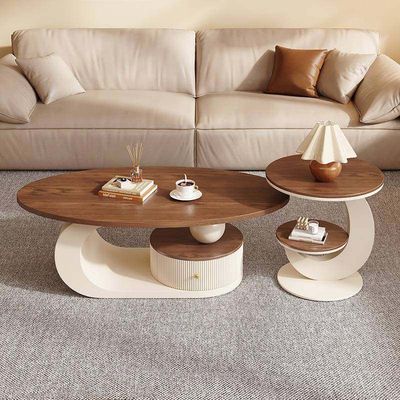 圆茶几椭奶风客厅油家用小户型胡桃XUW木色茶桌边几组合轻奢新形,住宅家具,茶几,淘宝优惠券,粉丝福利购,淘宝优惠卷