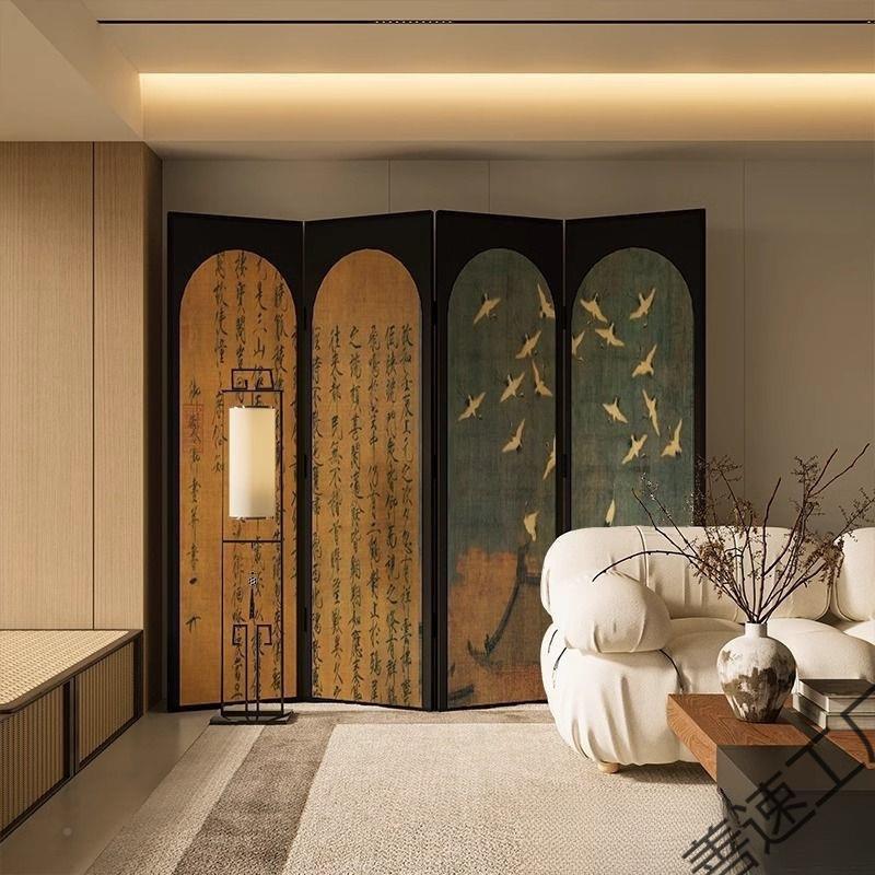新古卧典屏风东方美学折叠动客厅玄关茶室移室床宋头微宗仙QYZ鹤