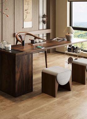 宋代美学阳实茶桌台南IIX美胡木桃木客厅餐茶桌书桌桌一体办公泡