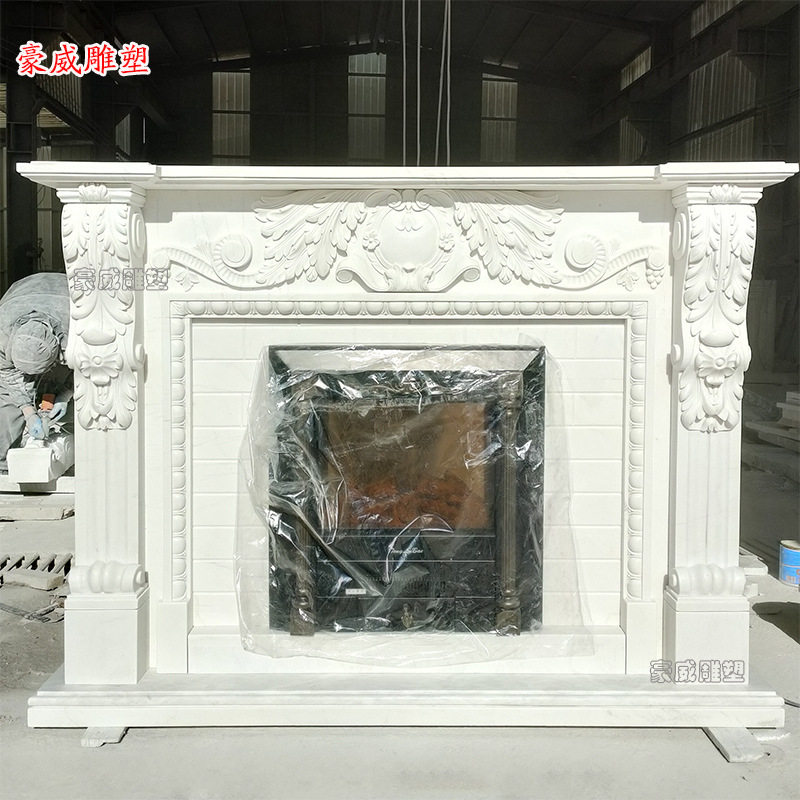 大理石壁炉架欧式室内装饰汉白玉法式石材雕刻浮雕壁炉摆件