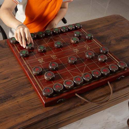 象棋带便盘实木中国HOC棋木质折叠携棋象盘成人大号学生棋套装黑