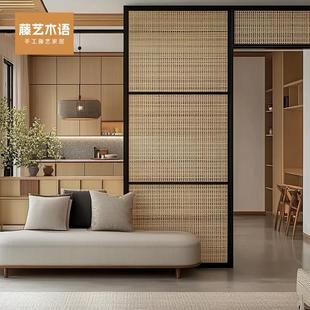 实木藤编入户屏风隔断客厅家用酒店办公室简易折叠移动座屏 新中式