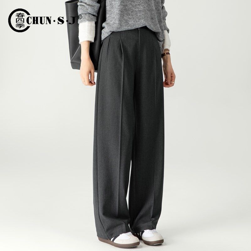 黑色直筒西装裤女高级感垂感羊毛西裤秋冬新款高腰灰色窄版阔腿裤
