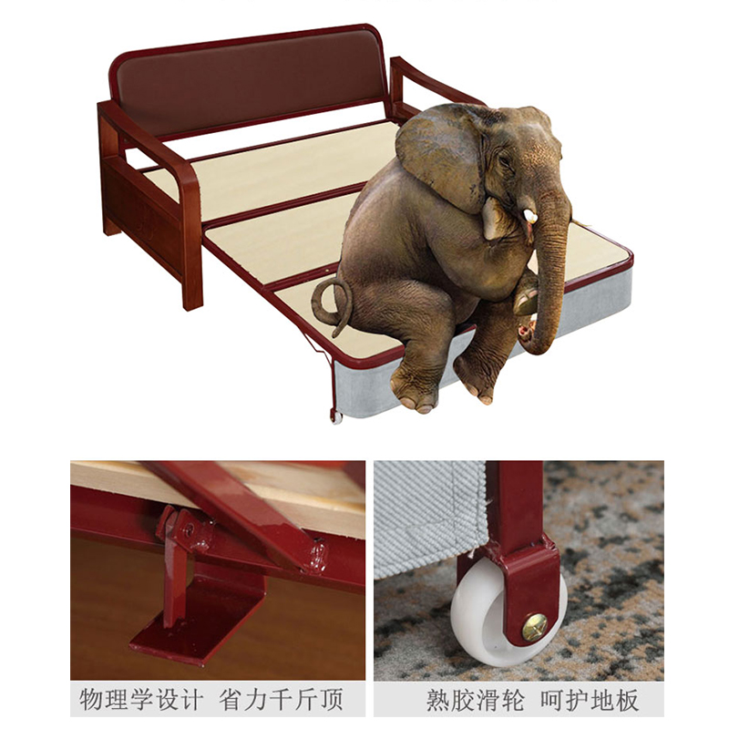 折叠实木沙发床单人宽80cm新中式两用多功能书房可折叠1米伸缩床