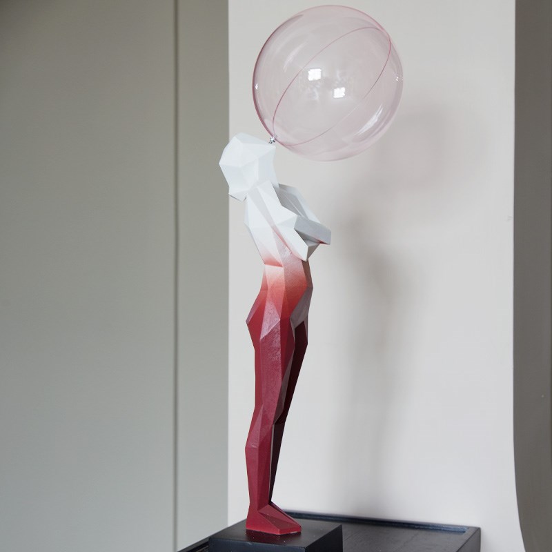 吹泡泡女孩红色渐变人物雕塑雕像客厅艺术摆件美容院医美软装饰大