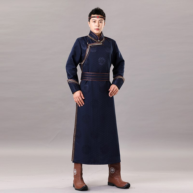 男士蒙古袍日常生活装新款四季传统长袍蒙古舞蹈演出服蒙古族服装
