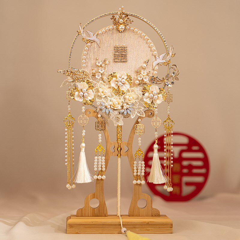 中式喜扇结婚新娘团扇diy材料包手工喜扇成品古风金色手持秀禾扇,家居饰品,工艺扇/团扇/喜扇/折扇,淘宝优惠券,粉丝福利购,淘宝优惠卷