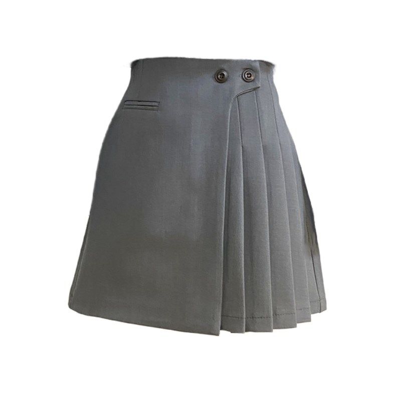 灰色西装百褶裙半身裙女2024春夏高腰a字短裙显瘦百搭防走光裙子