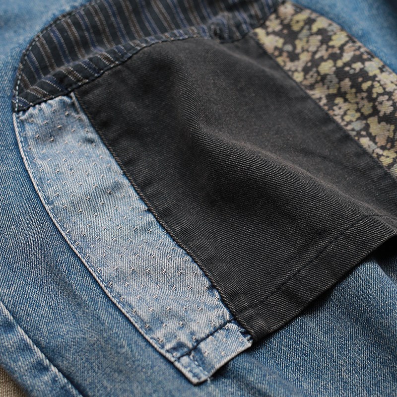 大码女装嘻哈风个性不对称撞色牛仔九分裤高腰宽松吊档哈伦潮垮裤